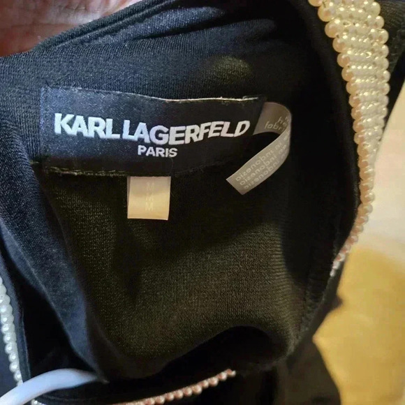 Karl Lagerfeld Beaded Long Sleeve Blouse Black Size M #118 - Picture 7 of 7